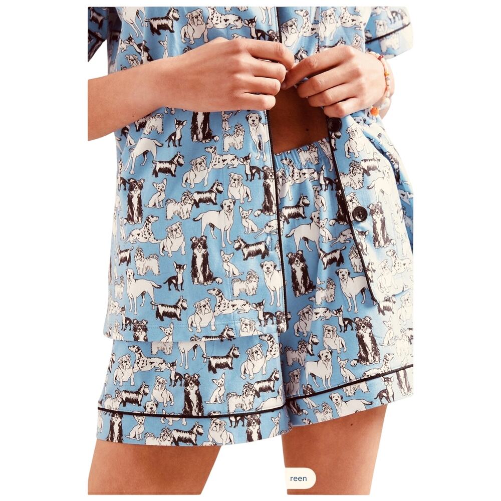 EUC Bedhead Puppy Love Light Blue Organic Cotton Shortie Pajama Set Size Medium - Picture 4 of 6